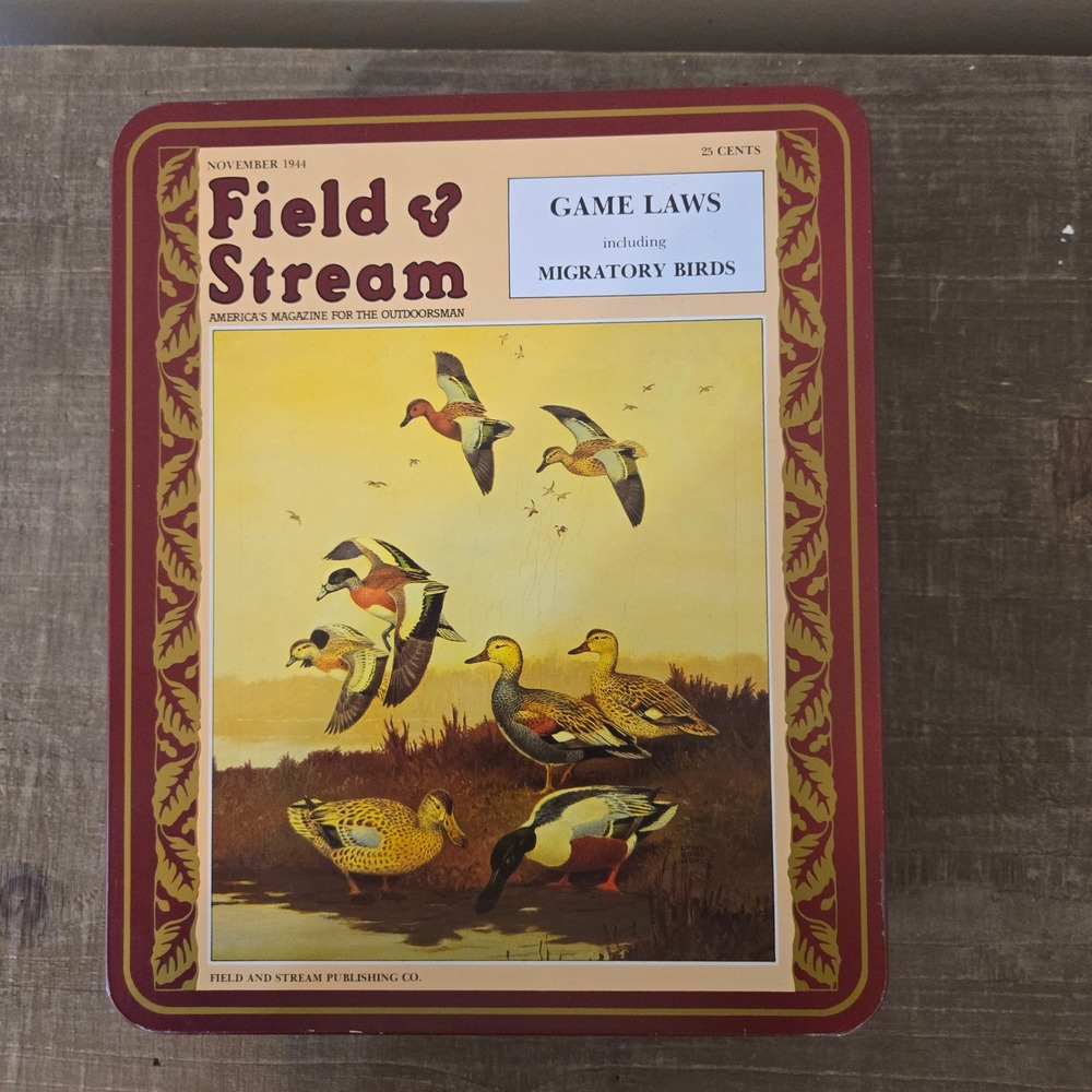 Vintage Field & Stream Magazine Cover Tin 1988 Heirloom Tradition Duck Hunting